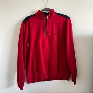 Mens Red/Navy Nautical Quarter Zip Sweatshirt